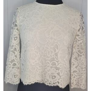 Kate Spade NY White Tapestry Lace Top 3/4 Sleeve Size 0
